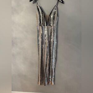 NBD Glamorous Black and Silver Sequin jumpsuit.size S. New